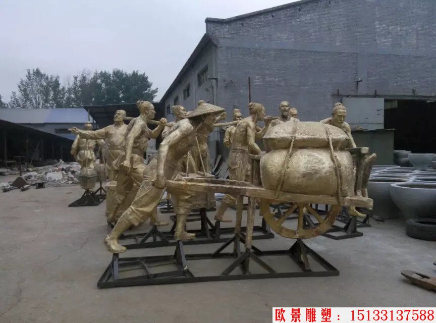 丰收人物铜雕塑，秋收季节人物铜雕塑